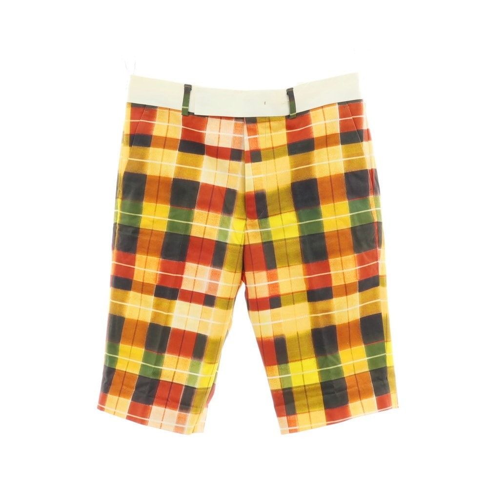 【中古】ポールスミス Paul Smith ストレッチ コットン チェック プリント ショートパンツ オレンジ【サイズL】【メンズ】