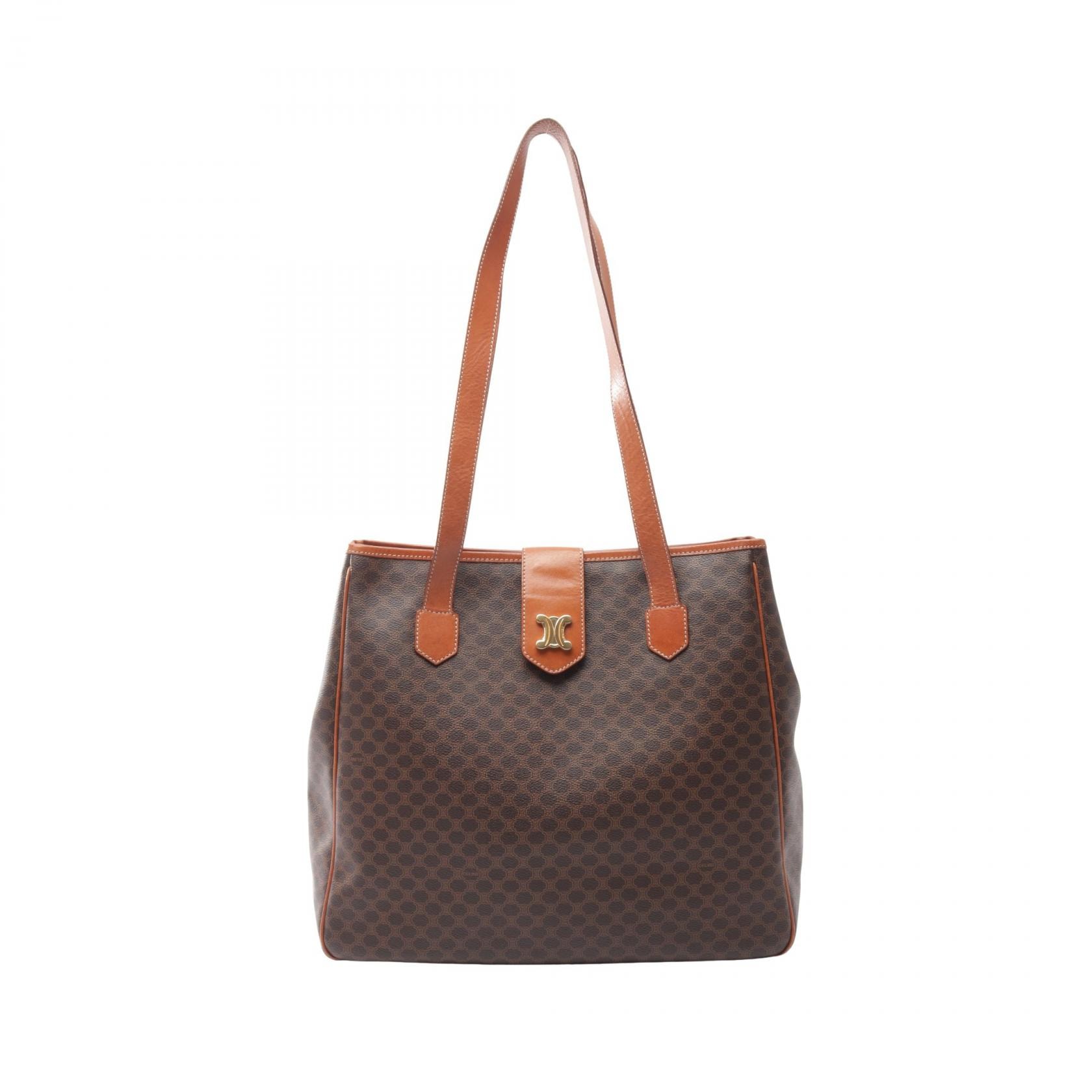 セリーヌ CELINE マカダム トートバッグ バッグ PVCコーティングキャンバス レザー レディース ブラウン系 【中古】