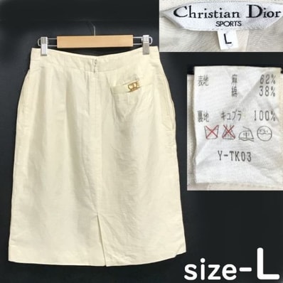 日本正規代理店タグ★クリスチャンディオール/Christian Dior SPORTS★麻/タイトスカート/ひざ丈【サイズL/アイボリー】ゴルフ◆zBH656