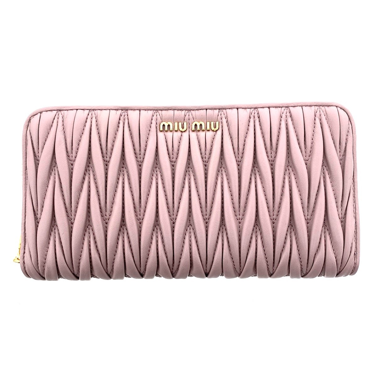 MIUMIU ミュウミュウ マテラッセ レザー ロングウォレット 長財布 5ML506 レザー ピンク ゴールド金具  レディース【中古】