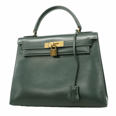 【6ia1082】エルメス ハンドバッグ ケリー28 ボックスカーフ グリーン ゴールド金具 ○Q刻印【中古】レディース