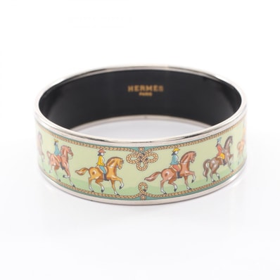 エルメス HERMES エマイユGM 馬柄 バングル アクセサリー メタル 七宝 レディース シルバー系 / グリーン系 【中古】