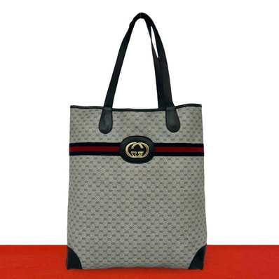 GUCCI グッチ シェリーライン マイクロGG ロゴ 柄 レザー PVC トートバッグ ネイビー
23057