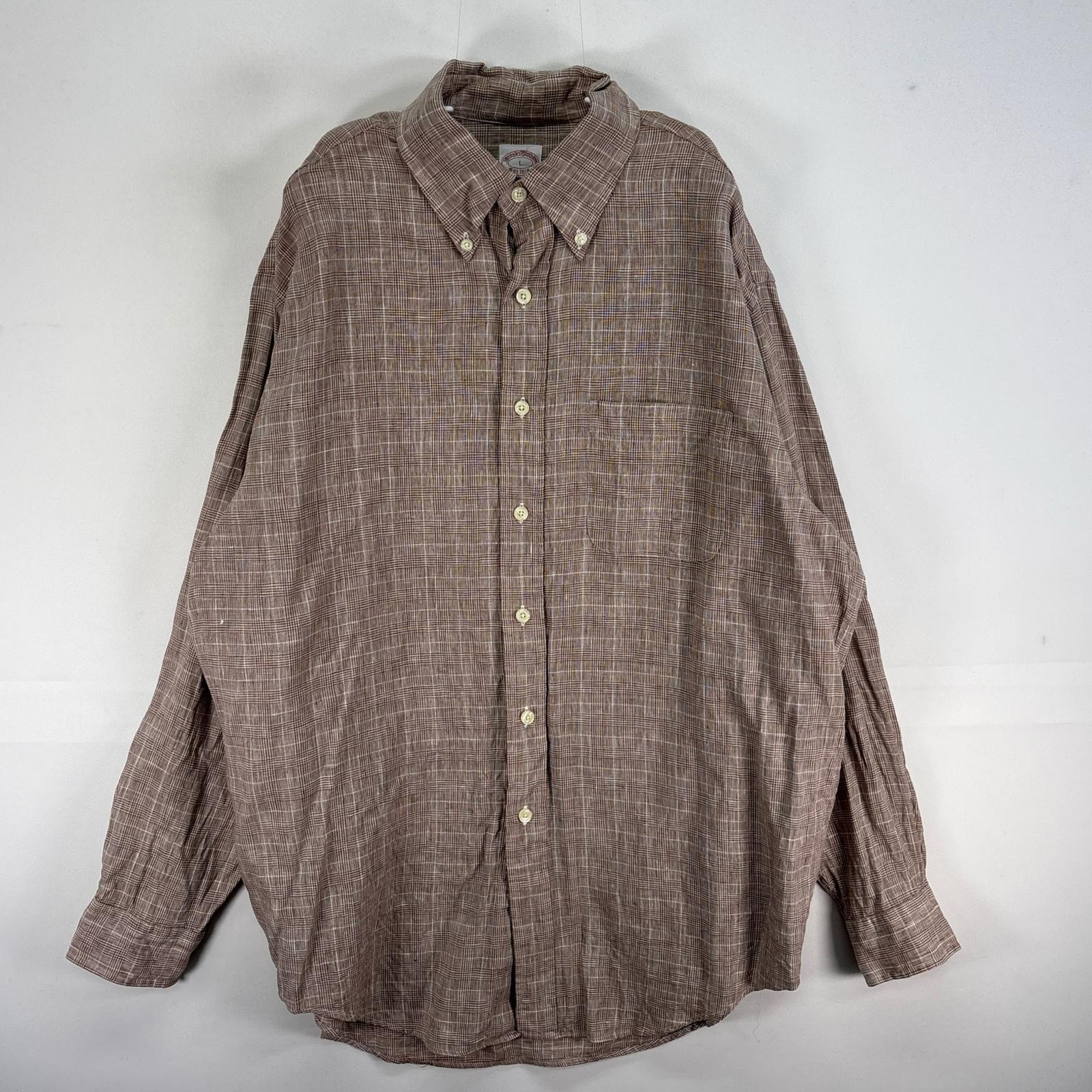 古着 ブルックスブラザーズ Brooks Brothers 長袖シャツ IRISH LINEN ボタンダウン TRADITIONAL FIT L ブラウン系 チェック メンズ
