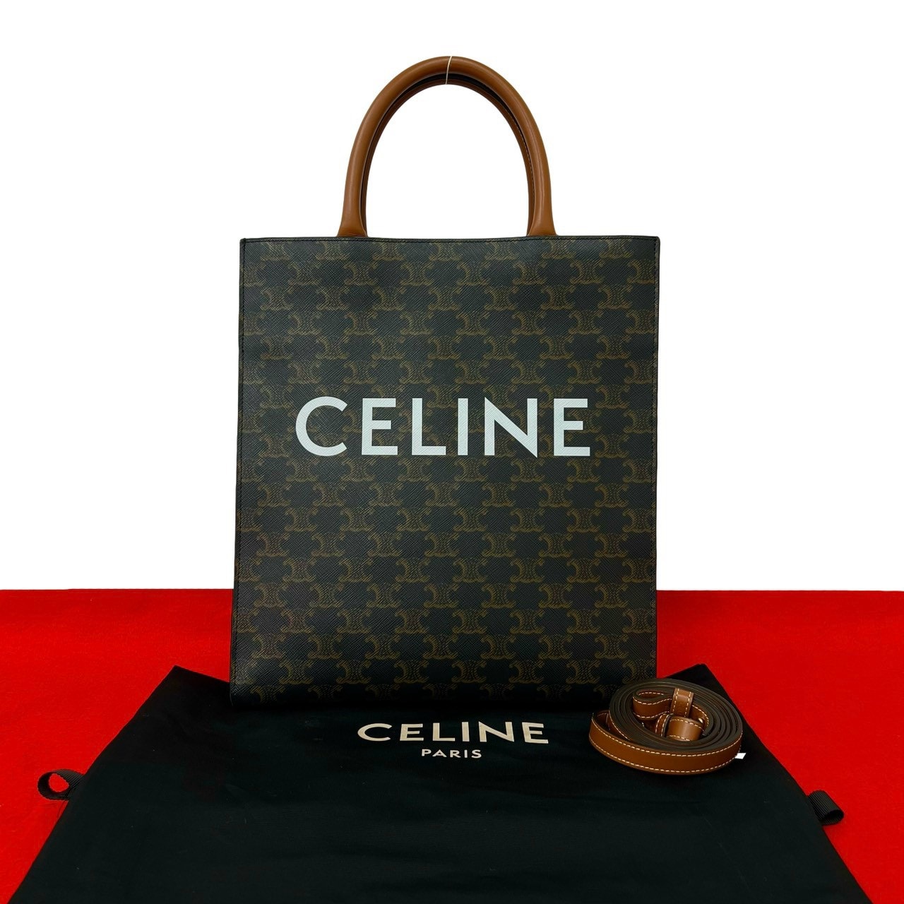 CELINE セリーヌ バーティカル カバ PVC レザー ショルダーバッグ ブラウン
 06933