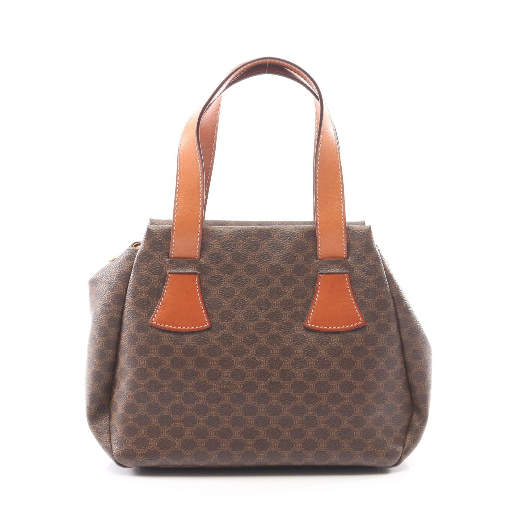 セリーヌ CELINE マカダム ハンドバッグ バッグ PVCコーティングキャンバス レザー レディース ブラウン系 【中古】