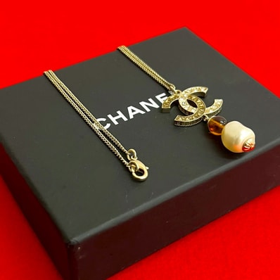 CHANEL シャネル ココマーク ラインストーン フェイクパール GP ネックレス ゴールド
85454
