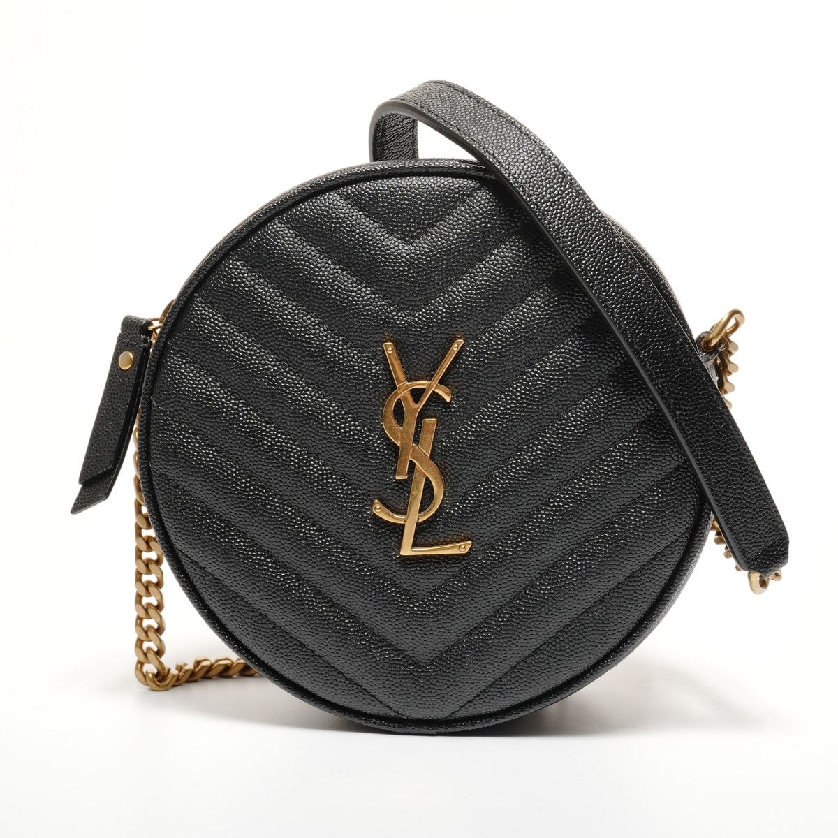 イヴ・サンローラン YSL YSLロゴ Vステッチ チェーンショルダー ヴィニル ショルダーバッグ【中古】