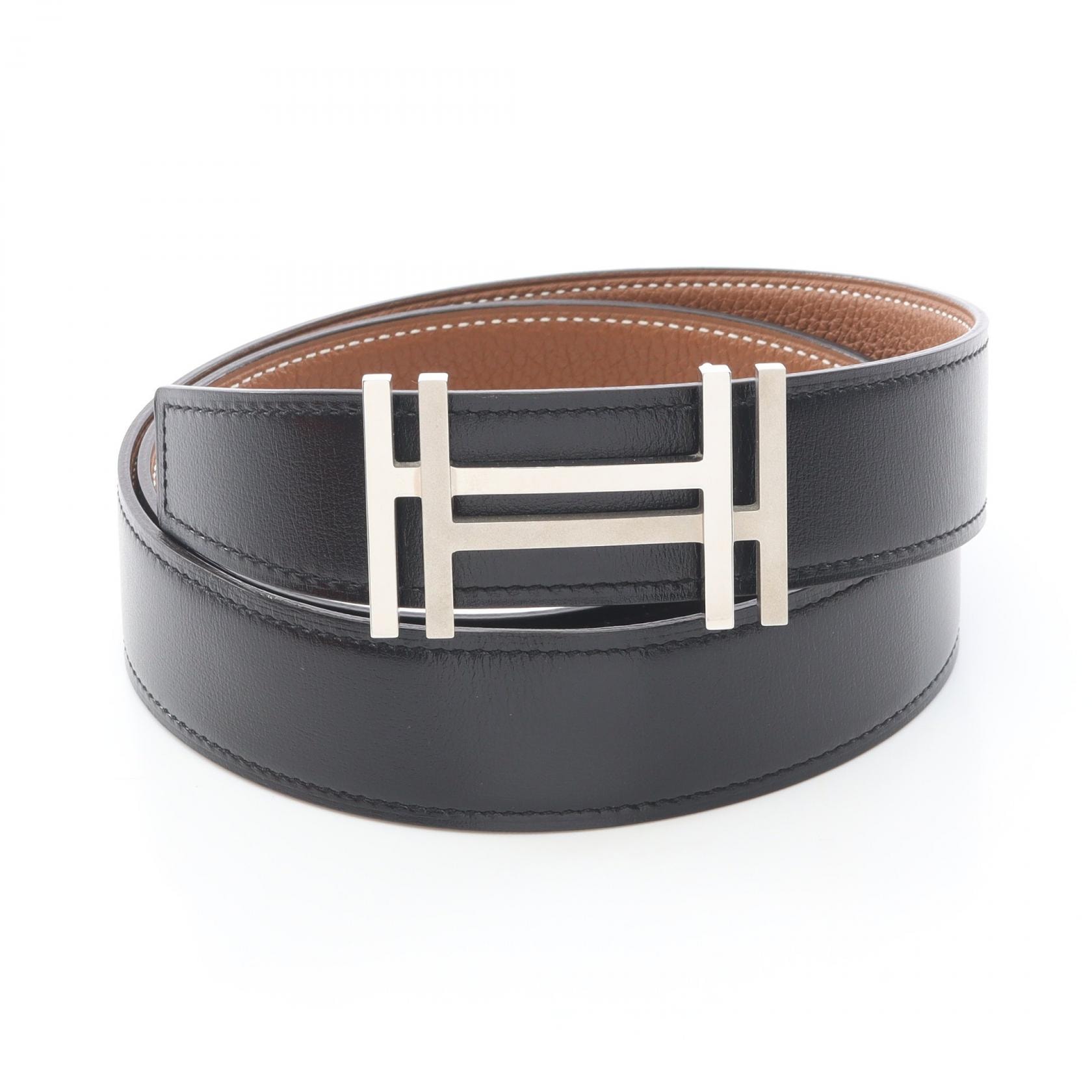 エルメス HERMES ベルトバックル H オ カレ & レザーベルト キット ノワール ゴールド リバーシブル ベルト 衣料品 ボックスカーフ135 / トゴ トゴ Z刻印(2021年製造) レディース ブラック系 / ブラウン系 【中古】