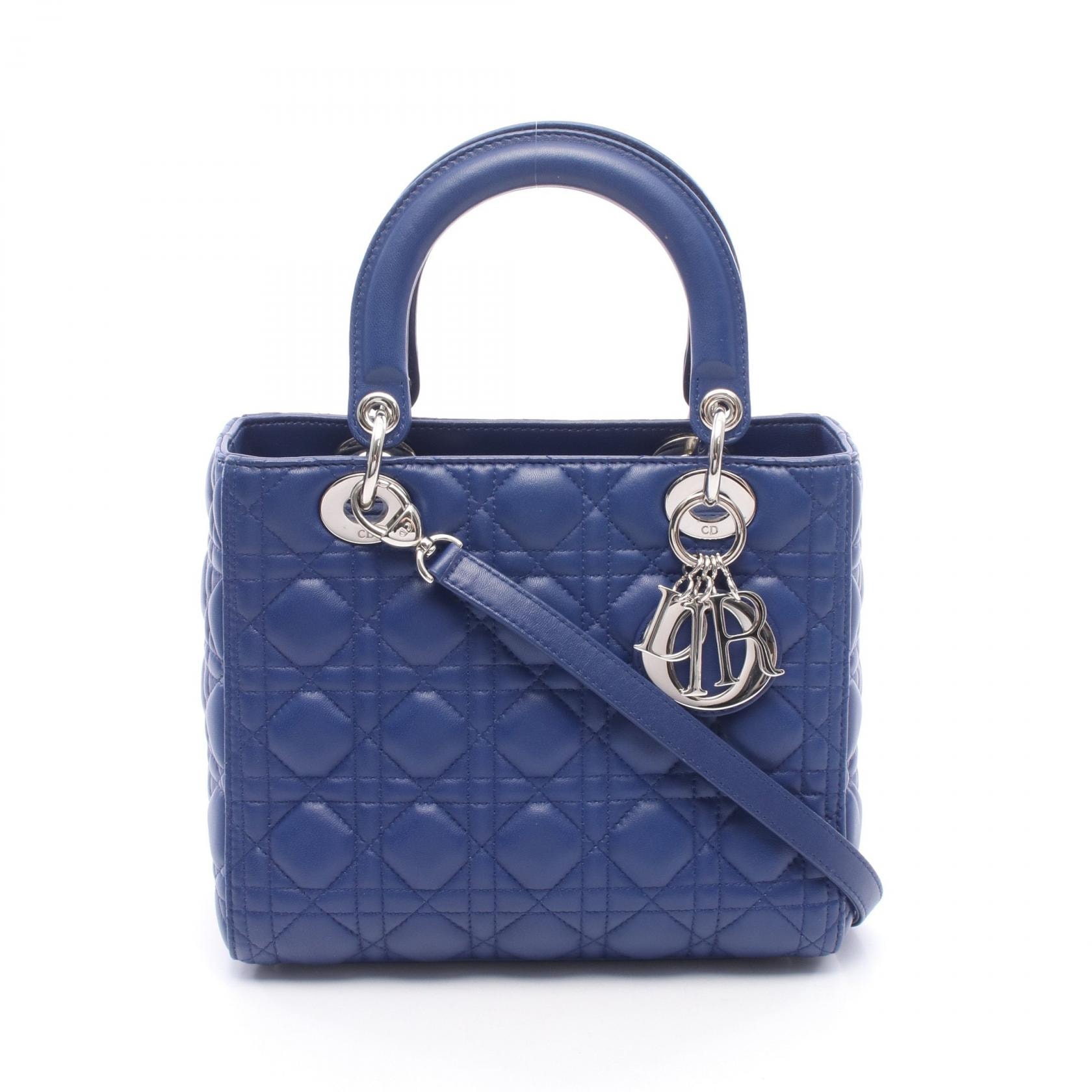 ディオール Dior LADY DIOR レディディオール カナージュ 2WAY ハンドバッグ バッグ レザー レディース ブルー系 【中古】