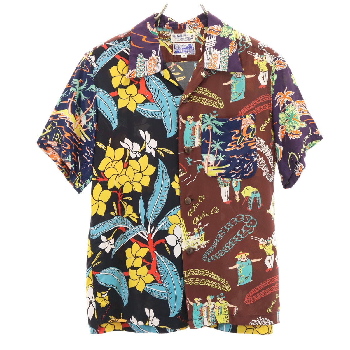 美品 SUN SURF サンサーフ BEAMS BOY ビームスボーイ別注 日本製 ハワイアン柄 半袖 アロハシャツ M マルチ 東洋エンタープライズ