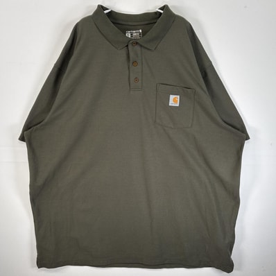 古着 カーハート Carhartt 半袖 ポロシャツ ワンポイント ロゴ 大きいサイズ 3ボタン 3XL TALL カーキ 無地 メンズ