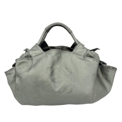 LOEWE ロエベ ハンドバッグ アナグラム ナッパアイレ レザー メタリックグリーン シルバー金具 レディース【中古品】