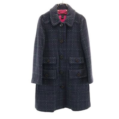MARC BY MARC JACOBS マークバイマークジェイコブス チェック柄 ヘリンボーン 圧縮ウール ステンカラーコート S ネイビー