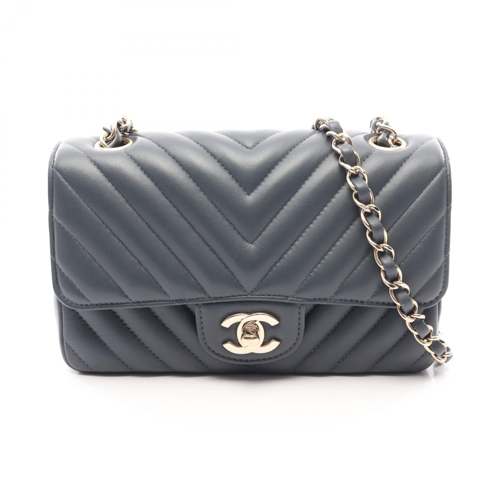 シャネル CHANEL シェブロン Vステッチ ミニ 20 ショルダーバッグ バッグ レザー レディース ブルー系 A69900 【中古】