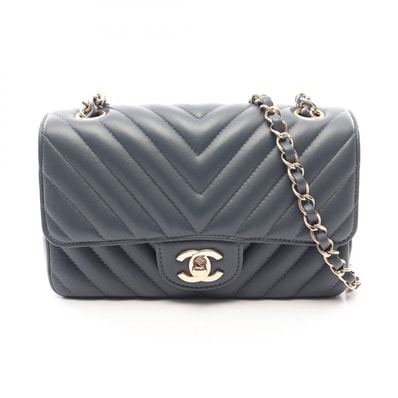 シャネル CHANEL シェブロン Vステッチ ミニ 20 ショルダーバッグ バッグ レザー レディース ブルー系 A69900 【中古】