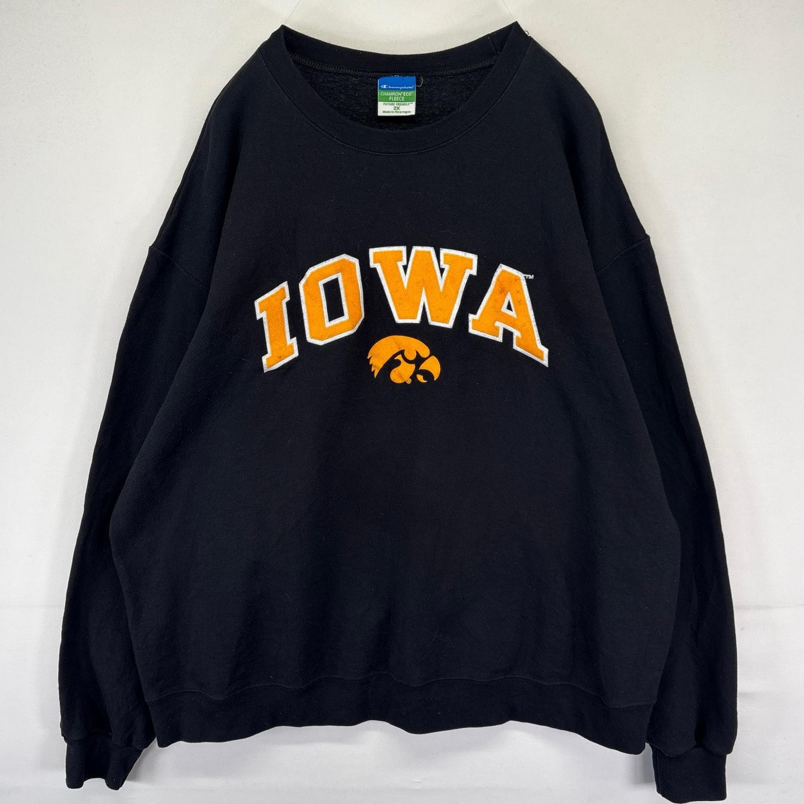 古着 チャンピオン Champion スウェット クルーネック カレッジロゴ アイオワ プルオーバー 2XL  ブラック系 メンズ
