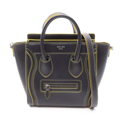 セリーヌ CELINE ラゲージ ナノショッパー 2WAY ハンドバッグ バッグ レザー レディース ブラック系 / イエロー系 189243 【中古】