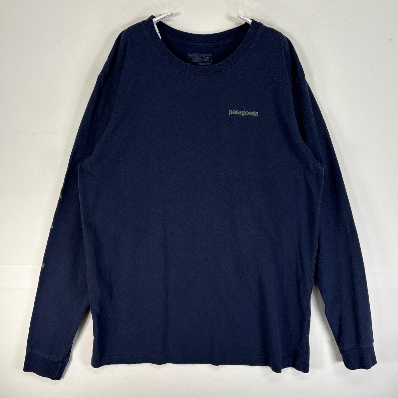 古着 パタゴニア patagonia 長袖Tシャツ 胸 袖 アウトドア ロゴ M ネイビー プリント メンズ