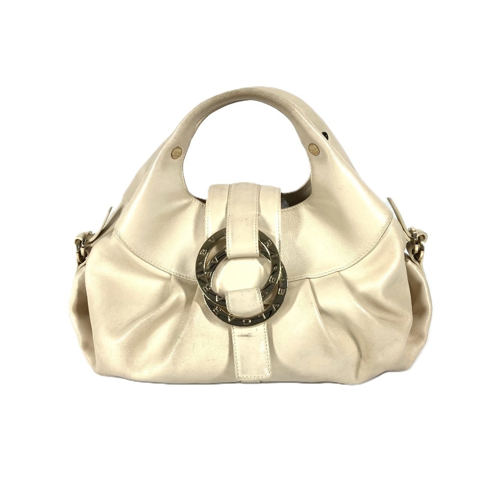 ブルガリ BVLGARI チャンドラ ロゴ カバン ハンドバッグ レザー ベージュ
