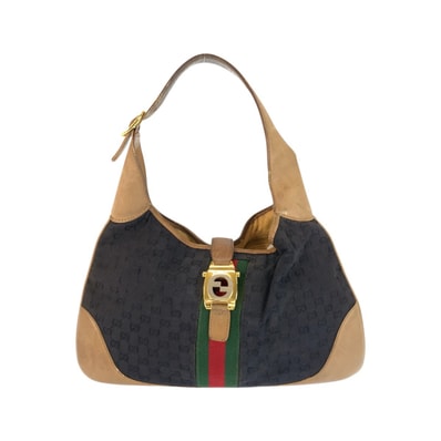 GUCCI グッチ シェリーライン ブラック ブラウン ゴールド金具 GGキャンバス レザー/ ショルダーバッグ ホーボー 601554 【中古】