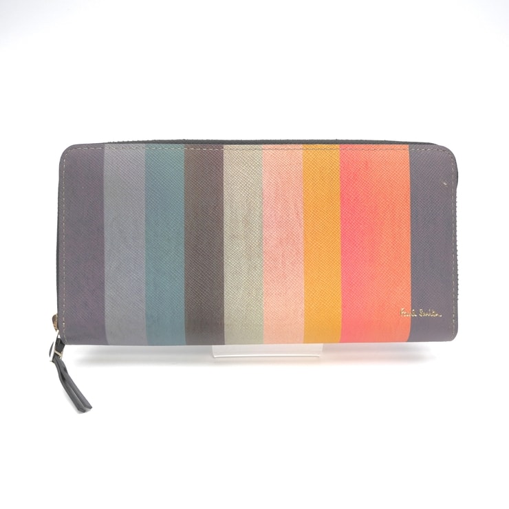 Paul Smith(ポールスミス)マルチストライプ ラウンドファスナー長財布 ウォレット マルチカラー レザー レディース メンズ ユニセックス【中古】