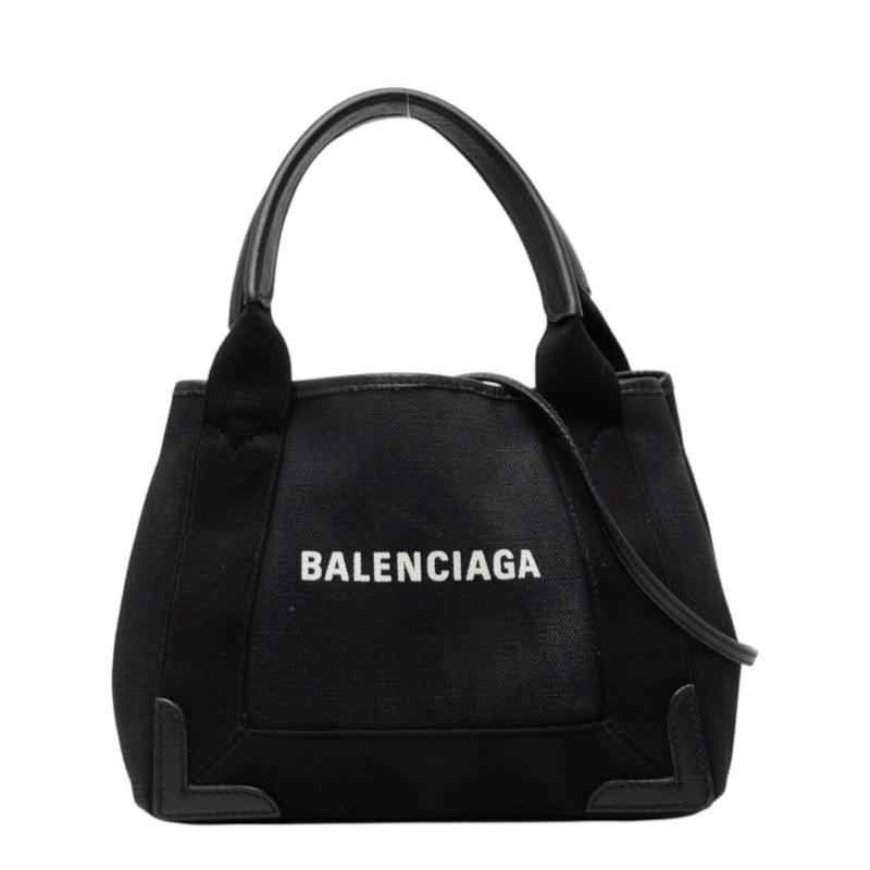 バレンシアガ ネイビーカバスXS ハンドバッグ ショルダーバッグ 2WAY 390346 ブラック キャンバス レザー レディース BALENCIAGA 中古