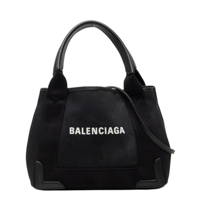 バレンシアガ ネイビーカバスXS ハンドバッグ ショルダーバッグ 2WAY 390346 ブラック キャンバス レザー レディース BALENCIAGA 中古