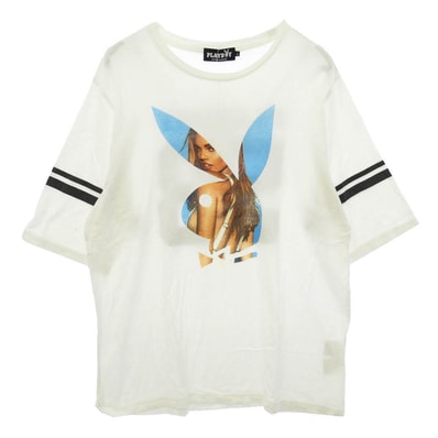HYSTERIC GLAMOUR ヒステリックグラマー PLAYBOY プレイボーイ 19AW 12193CT01 × PLAYBOY MISS YOLI LARA プレイボーイ グラフィック プリント コットン 五分袖 Tシャツ ホワイト系 L【中古】
