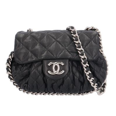シャネル チェーンアラウンドミニ マトラッセ ショルダーバッグ レザー ブラック レディース CHANEL 中古