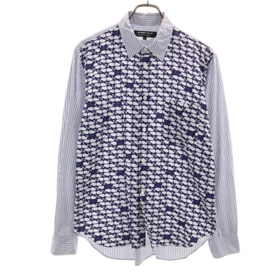 COMME des GARCONS HOMME DEUX コムデギャルソンオムドゥ 2014年 日本製 ストライプ柄 クジラ 長袖 コットンシャツ S ホワイト