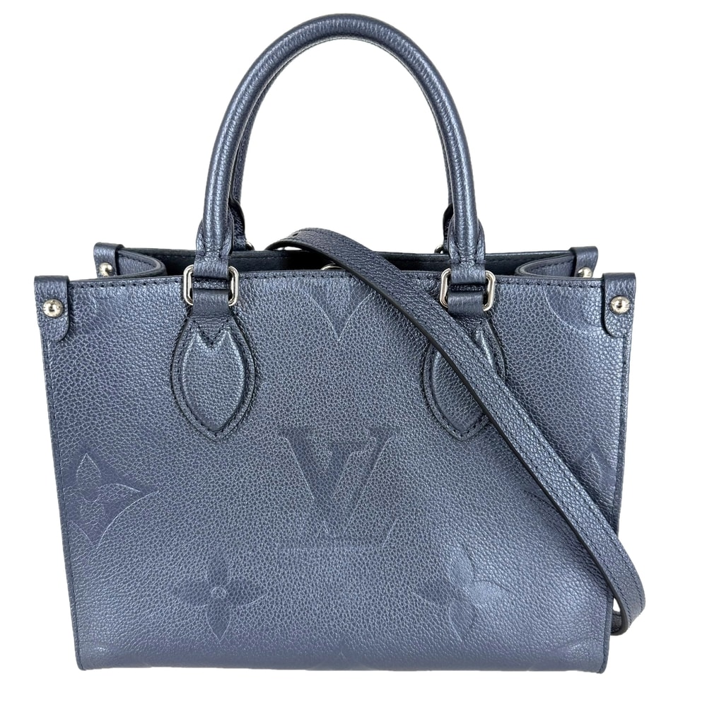 LOUIS VUITTON ルイヴィトン 2WAY オンザゴーPM ハンドバッグ ショルダーバッグ 肩掛け 斜め掛け メタリック M58956 モノグラムアンプラント ブルー 青 シルバー金具 レディース【中古品】