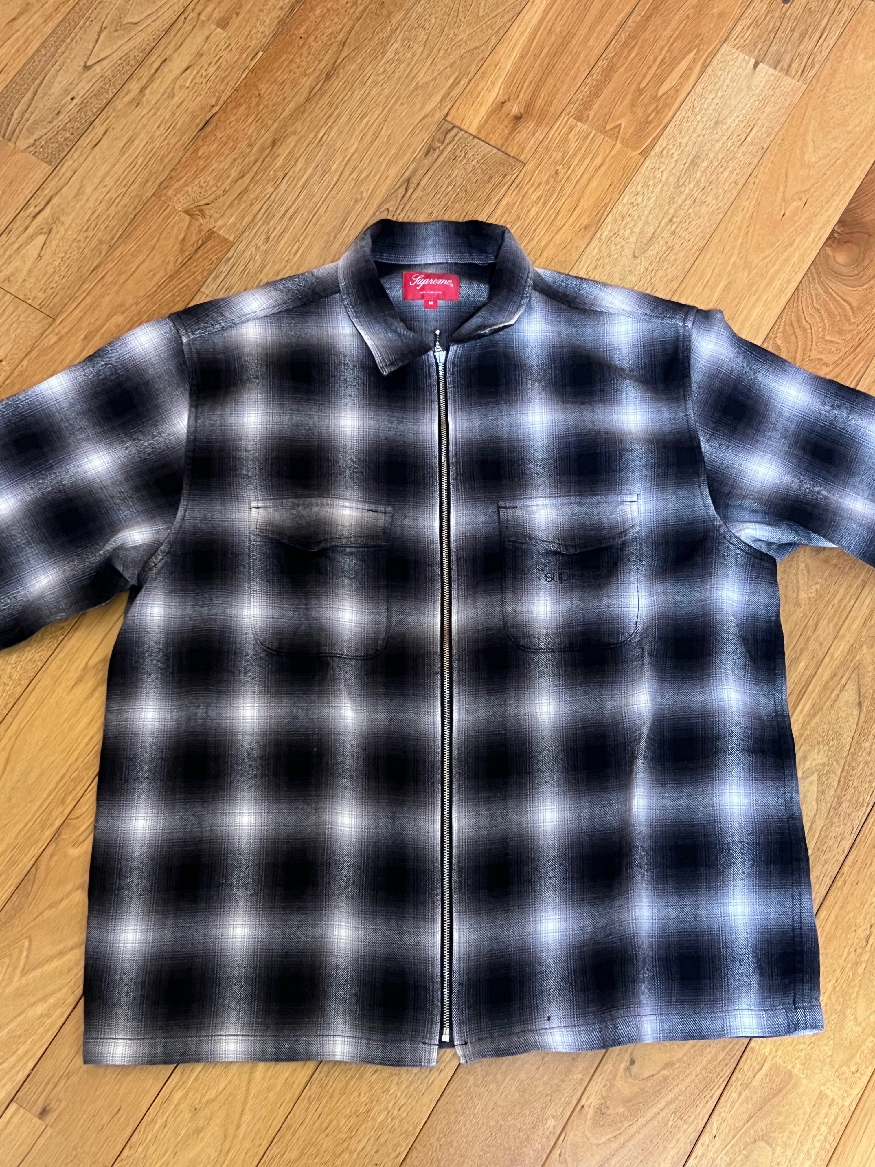 Supreme Shadow Plaid Flannel Zip Up Shirt "Black"