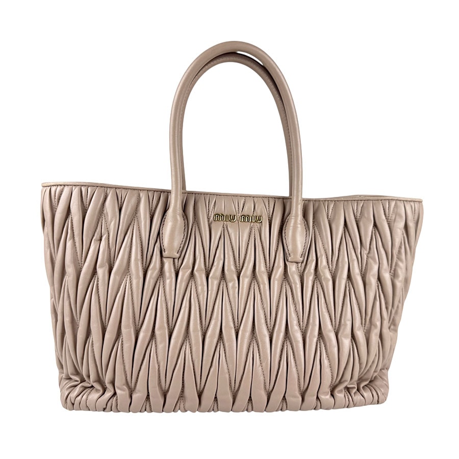 ミュウミュウ MIUMIU ハンドバッグ ショルダーバッグ マテラッセ レザー ピンクベージュ ゴールド レディース【中古】 z7269