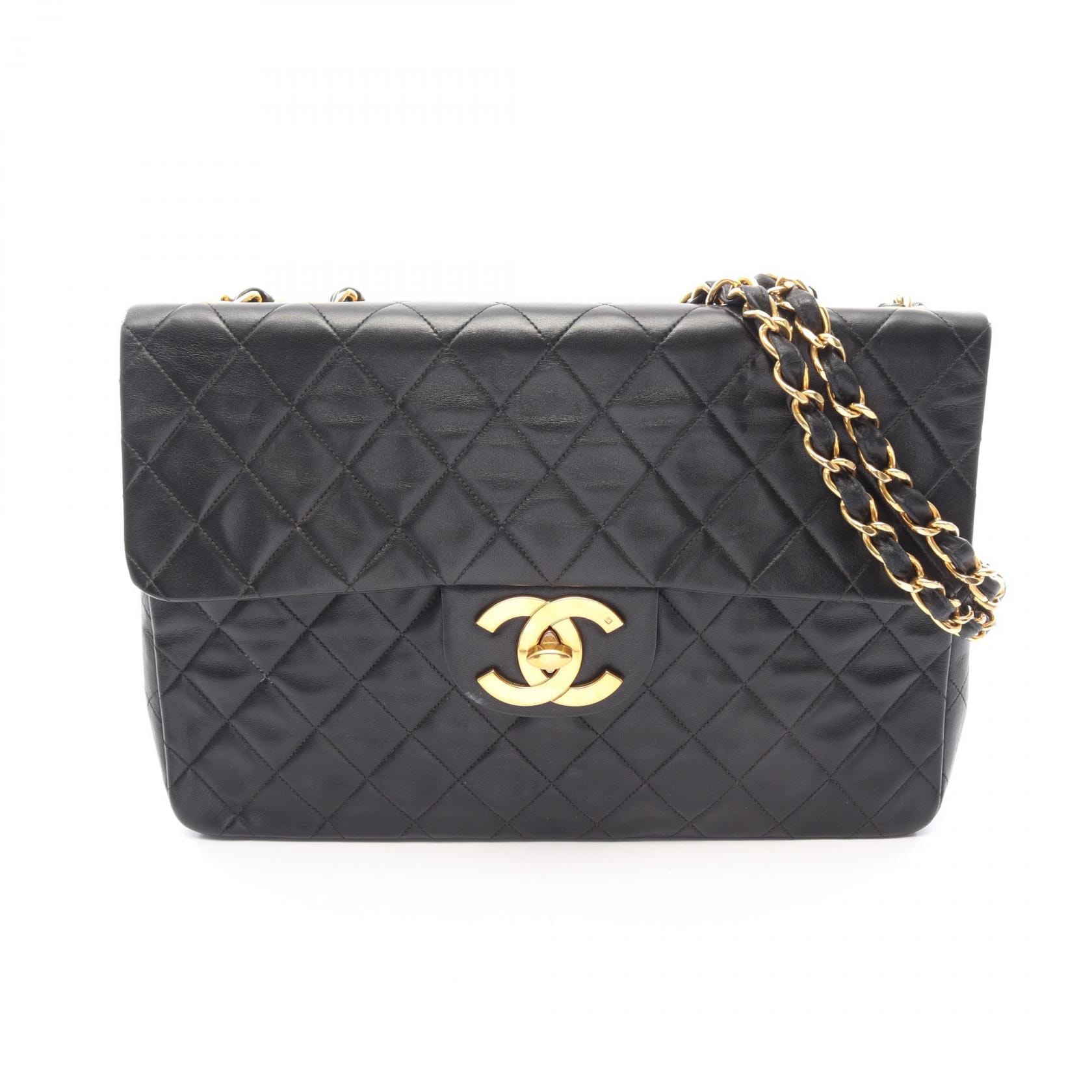 シャネル CHANEL デカマトラッセ34 シングルフラップ ショルダーバッグ バッグ ラムスキン(羊革) レディース ブラック系 【中古】