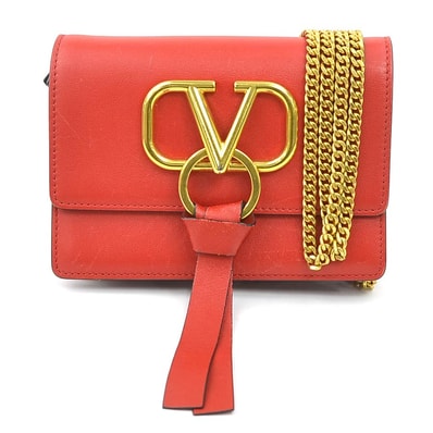ヴァレンティノ ガラヴァーニ Valentino Garavani チェーンウォレット レザー レッド レディース【中古】 r10678a