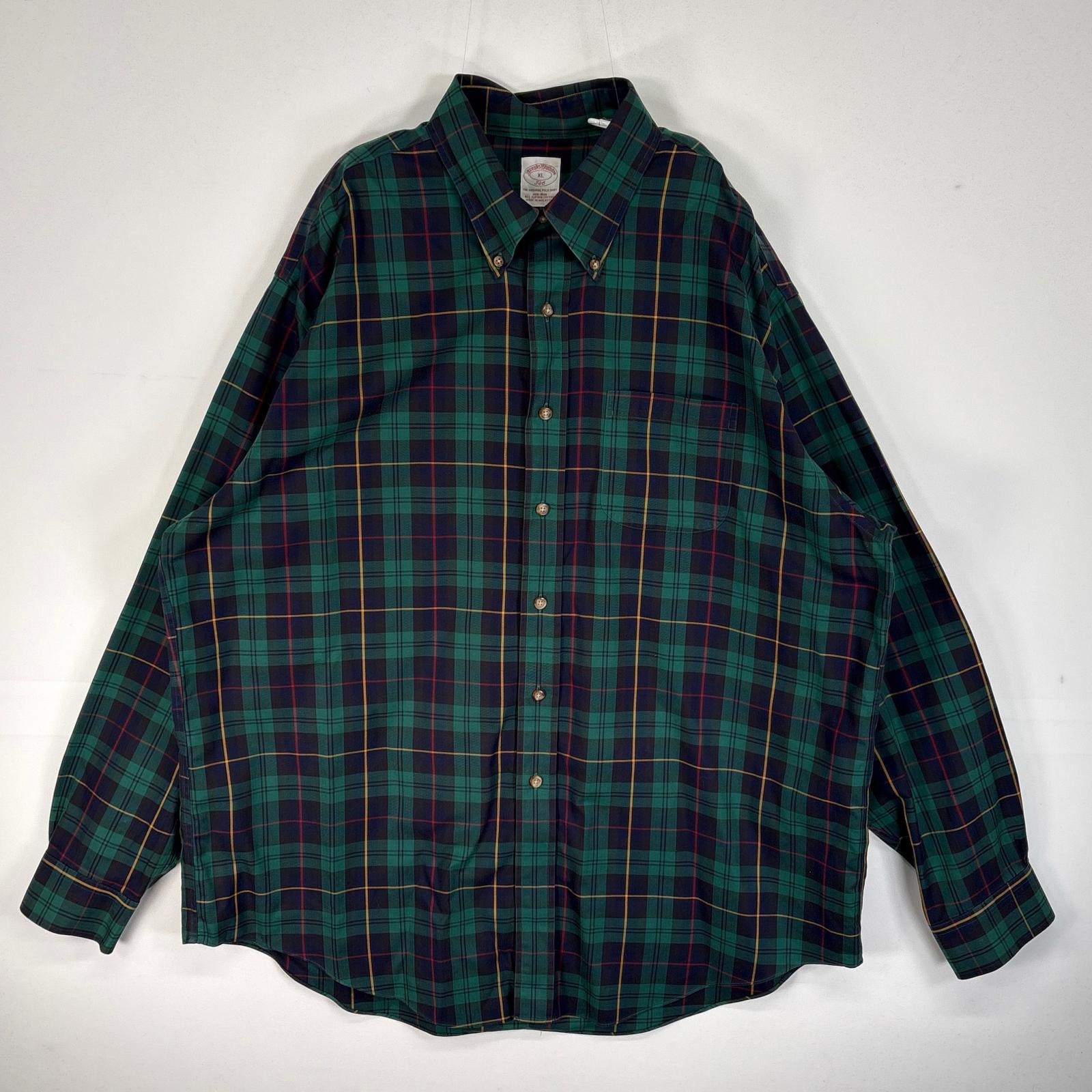 古着 ブルックスブラザーズ Brooks Brothers 長袖シャツ チェック 胸ポケ 346 XL  グリーン系 マルチカラー メンズ