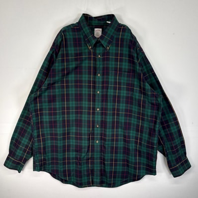 古着 ブルックスブラザーズ Brooks Brothers 長袖シャツ チェック 胸ポケ 346 XL グリーン系 マルチカラー メンズ