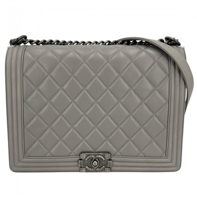 CHANEL シャネル ショルダーバッグ マトラッセ ラージ ボーイシャネル ココマーク 肩掛け 斜め掛け BOY CHANEL ラムスキン グレー系 シルバー金具 レディース【中古品】