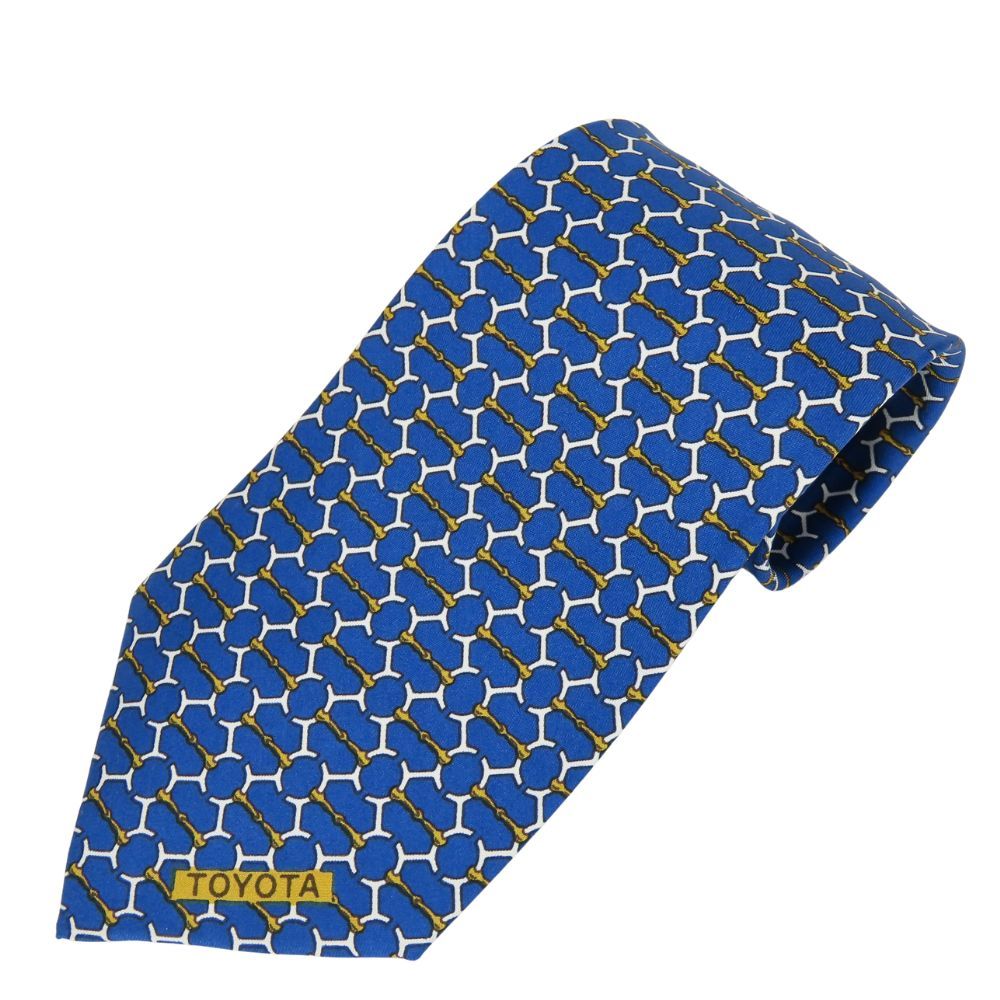 【中古】 エルメス ネクタイ トヨタ限定品 シルク ブルー ホワイト ゴールド ビジネス 紳士 スーツ メンズ 男性 HERMES