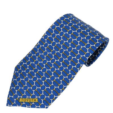 【中古】 エルメス ネクタイ トヨタ限定品 シルク ブルー ホワイト ゴールド ビジネス 紳士 スーツ メンズ 男性 HERMES