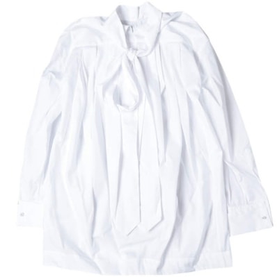 新品 DRIES VAN NOTEN ドリスヴァンノッテン 25AW CHADDY 2295 W.W.SHIRT コットンポプリン リボンタイシャツ 252-010779-2295-001 XS WHITE 定価112,200円 長袖 チュニック トップス
