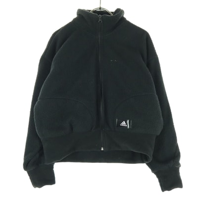 adidas アディダス ワンポイントロゴ 長袖 ジップ ボアジャケット L ブラック