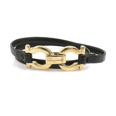 サルヴァトーレフェラガモ Salvatore Ferragamo ブレスレット ガンチーニ レザー/メタル ブラック/ゴールド レディース【中古】 r11281b