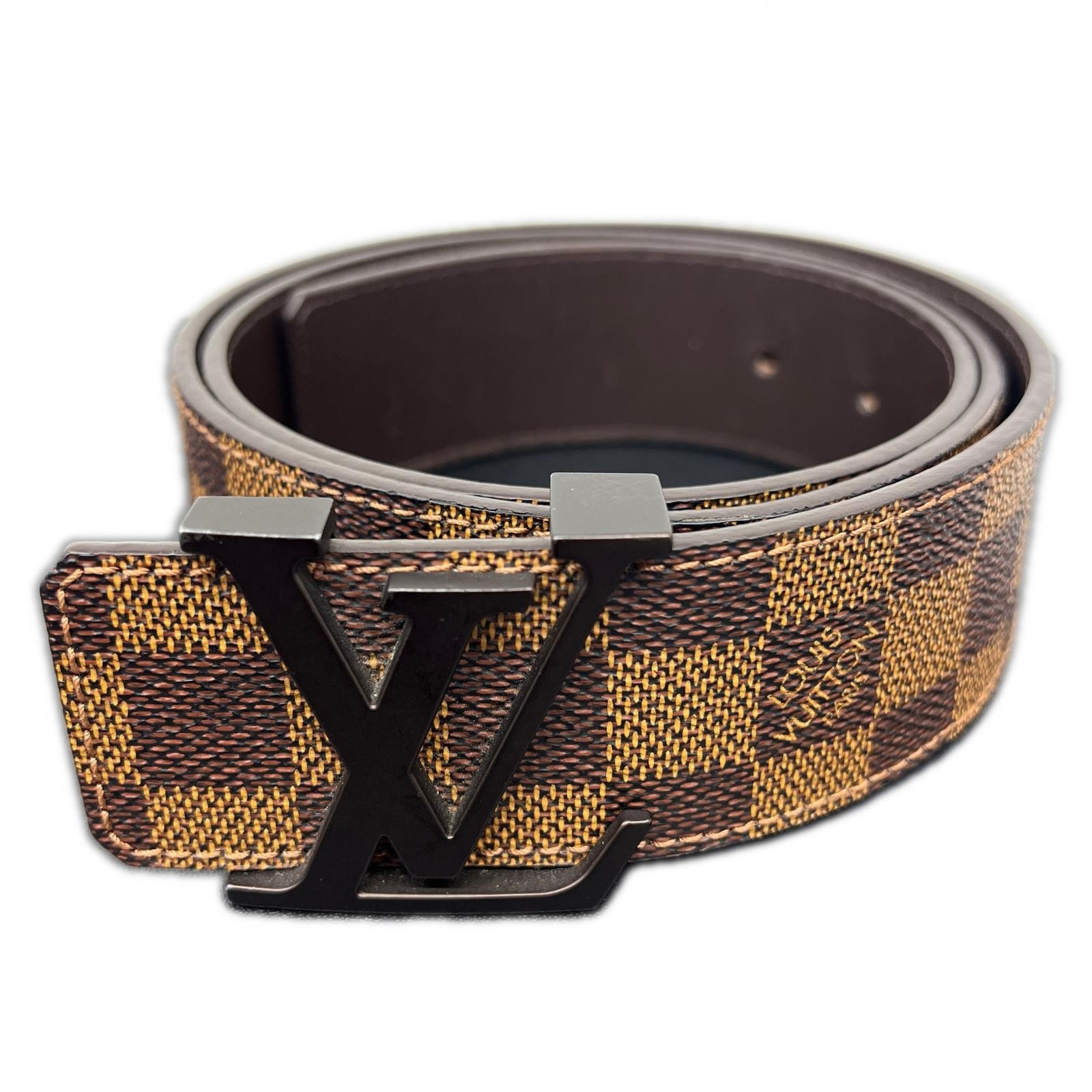 루이 비통 굿 컨디션 루이비통 생츄어리 LV 이니셜 40mm 다미에 에벤 M9807 PVC 가죽 브라운 CT4160 #90 /36 체크 패턴 LV 비통 AB 랭크 중고 인증 비통 벨트