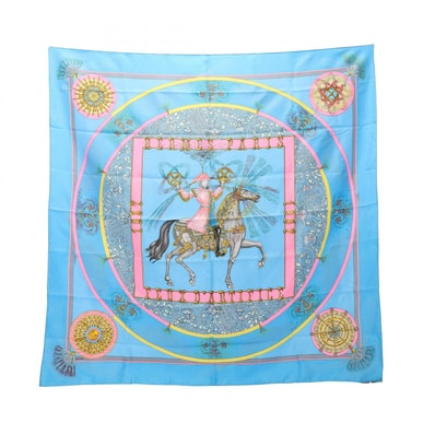 エルメス HERMES カレ90 FEUX D'ARTIFICE スカーフ 衣料品 シルク シルク レディース ブルー系 / マルチカラー 【中古】