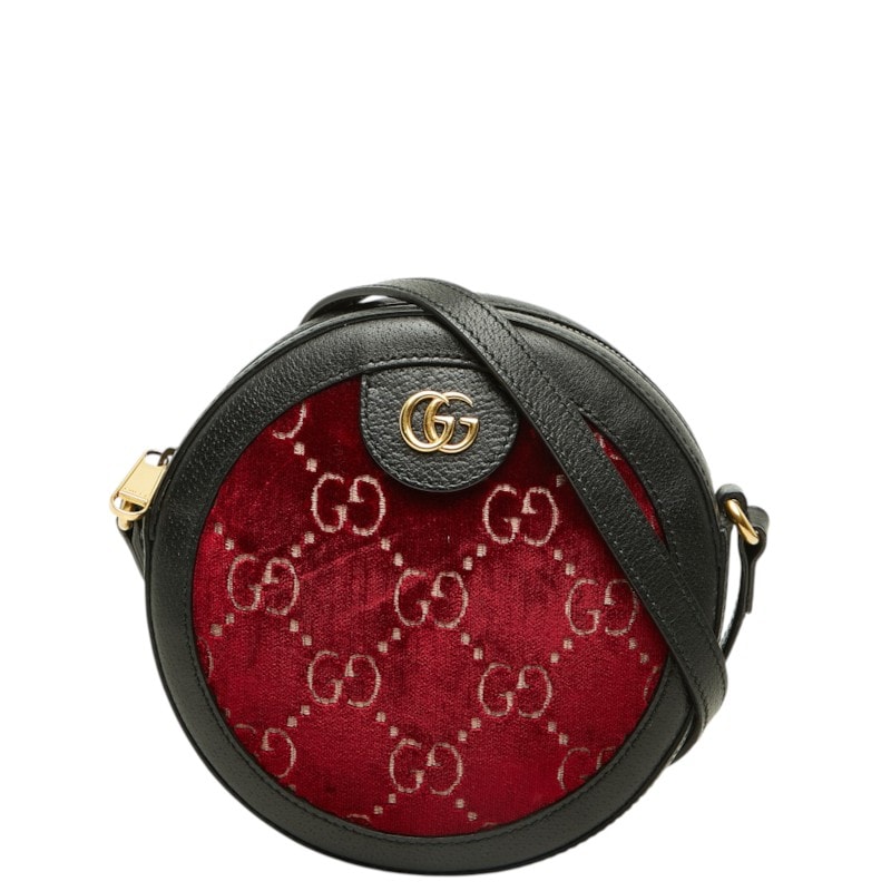 グッチ GGベルベット 斜めがけ ショルダーバッグ 574978 ワインレッド ブラック ベルベット レザー レディース GUCCI 中古