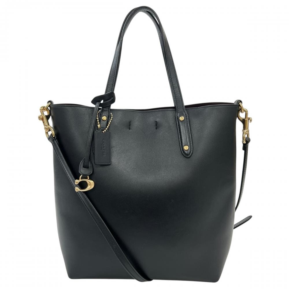 COACH コーチ 2WAY セントラル ショッパー トートバッグ ショルダーバッグ 78217 レザー    ブラック 黒 ゴールド金具 レディース【中古品】