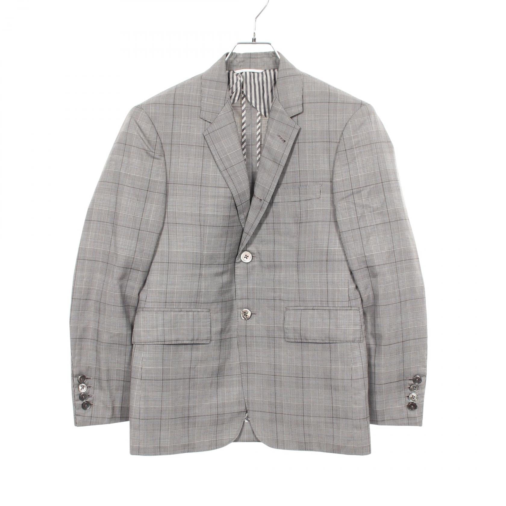 トムブラウン THOM BROWNE グレンチェック テーラードジャケット 衣料品 アウター ウール シルク メンズ グレー系 MSC001AW7199 【中古】