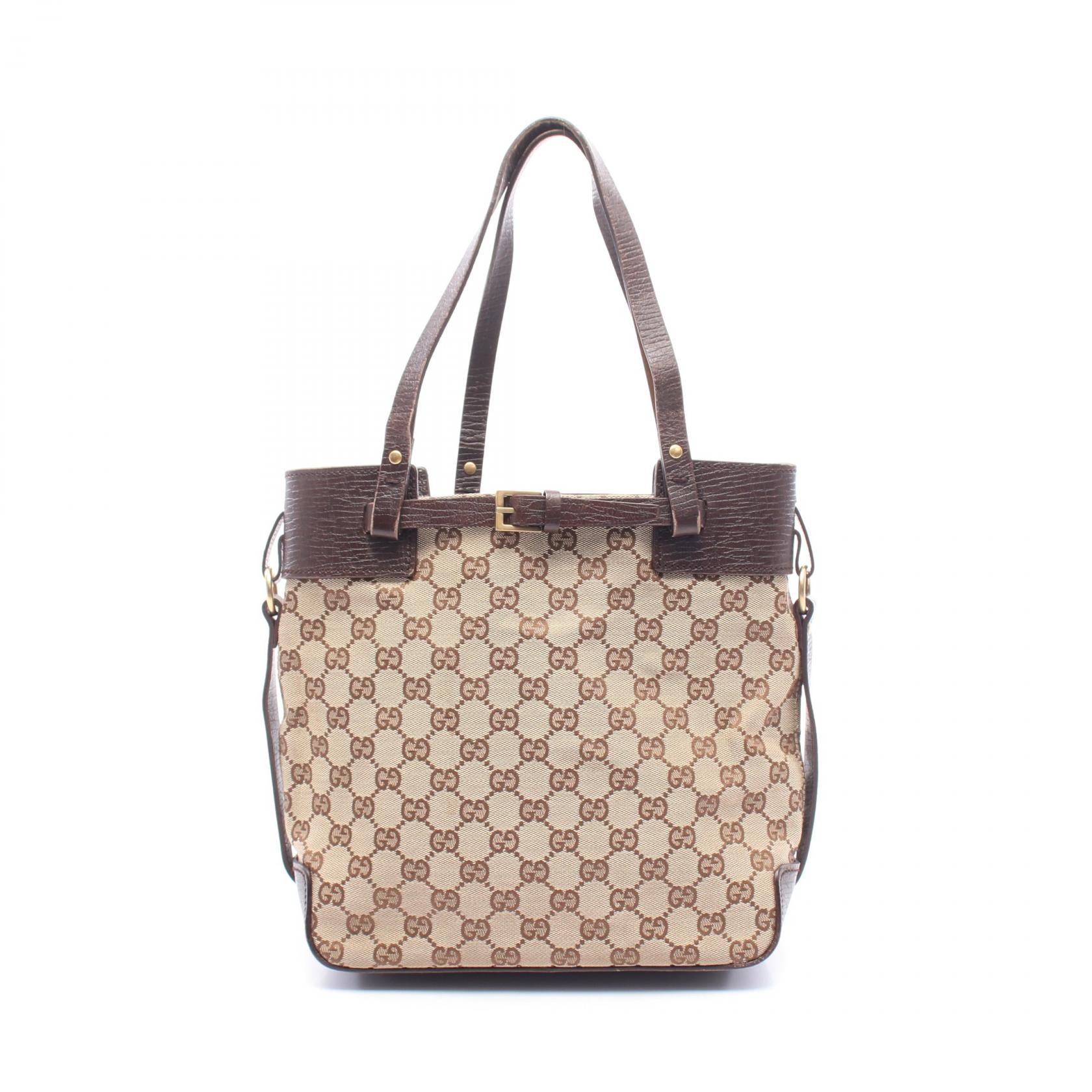 グッチ GUCCI GGキャンバス トートバッグ バッグ キャンバス レザー レディース ベージュ系 / ブラウン系 107757 【中古】